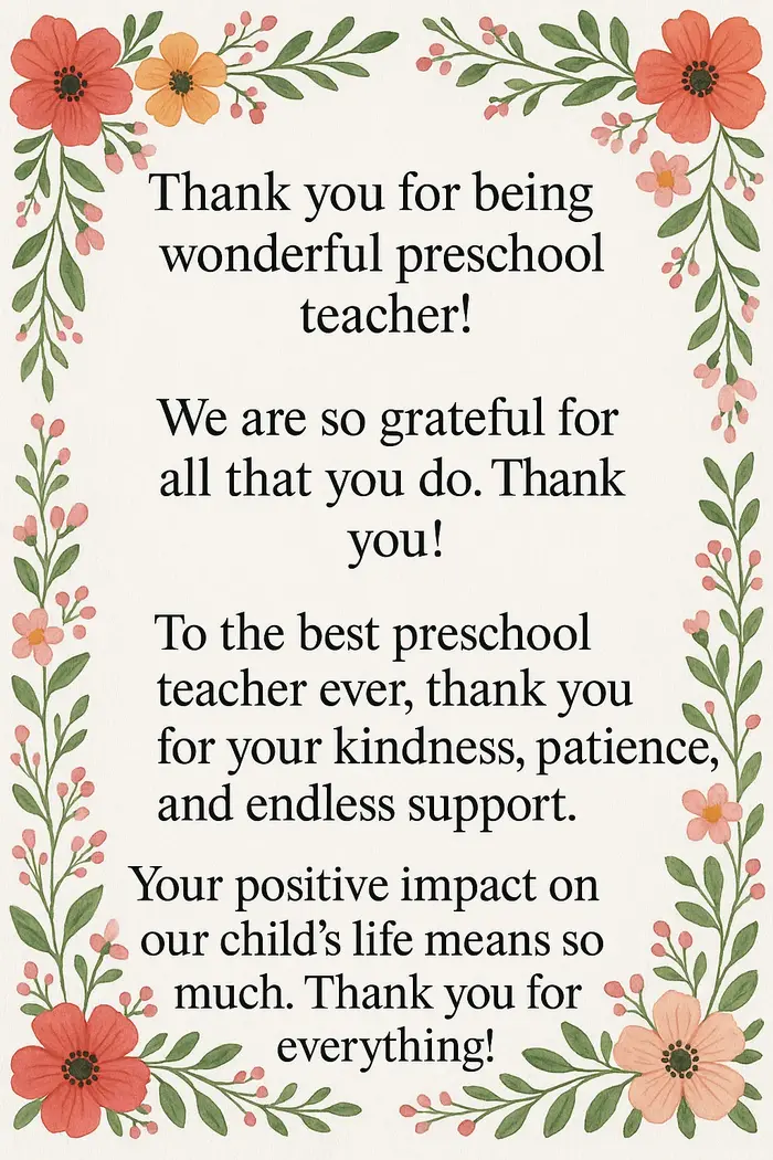 Thank You Messages for Preschool Teachers